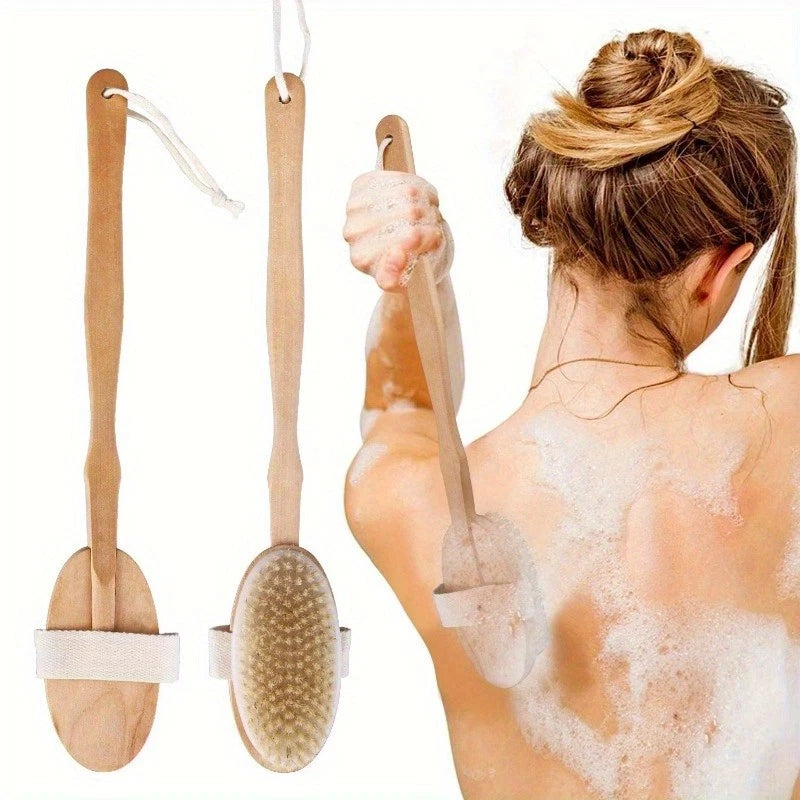 Wooden Detachable Long Handle Double-sided Shower Brush for Back Cleaning