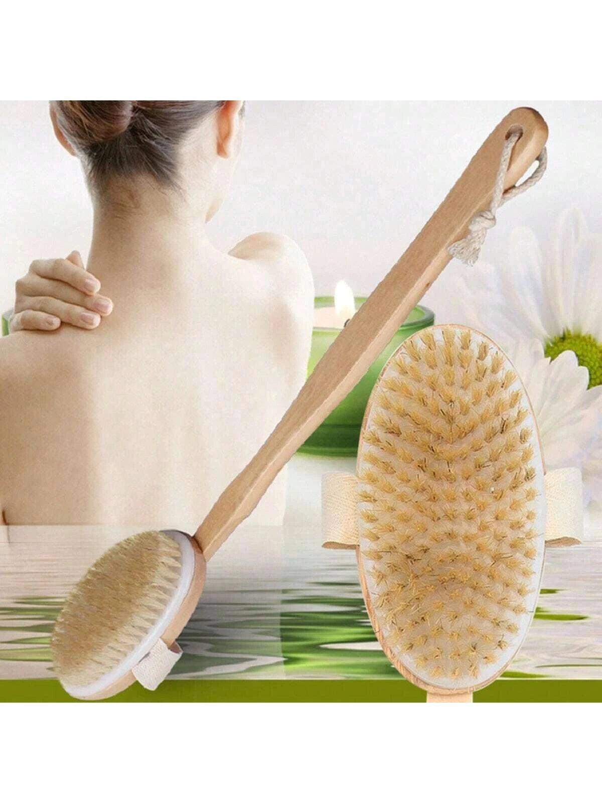 Long Handle Shower Body Bath Brush Detachable Wood Handle Bristle Massager Scrub