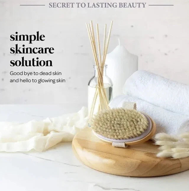 Wooden Bath Shower Body Back Dry Skin Brush Spa Scrubber Natural Bristles