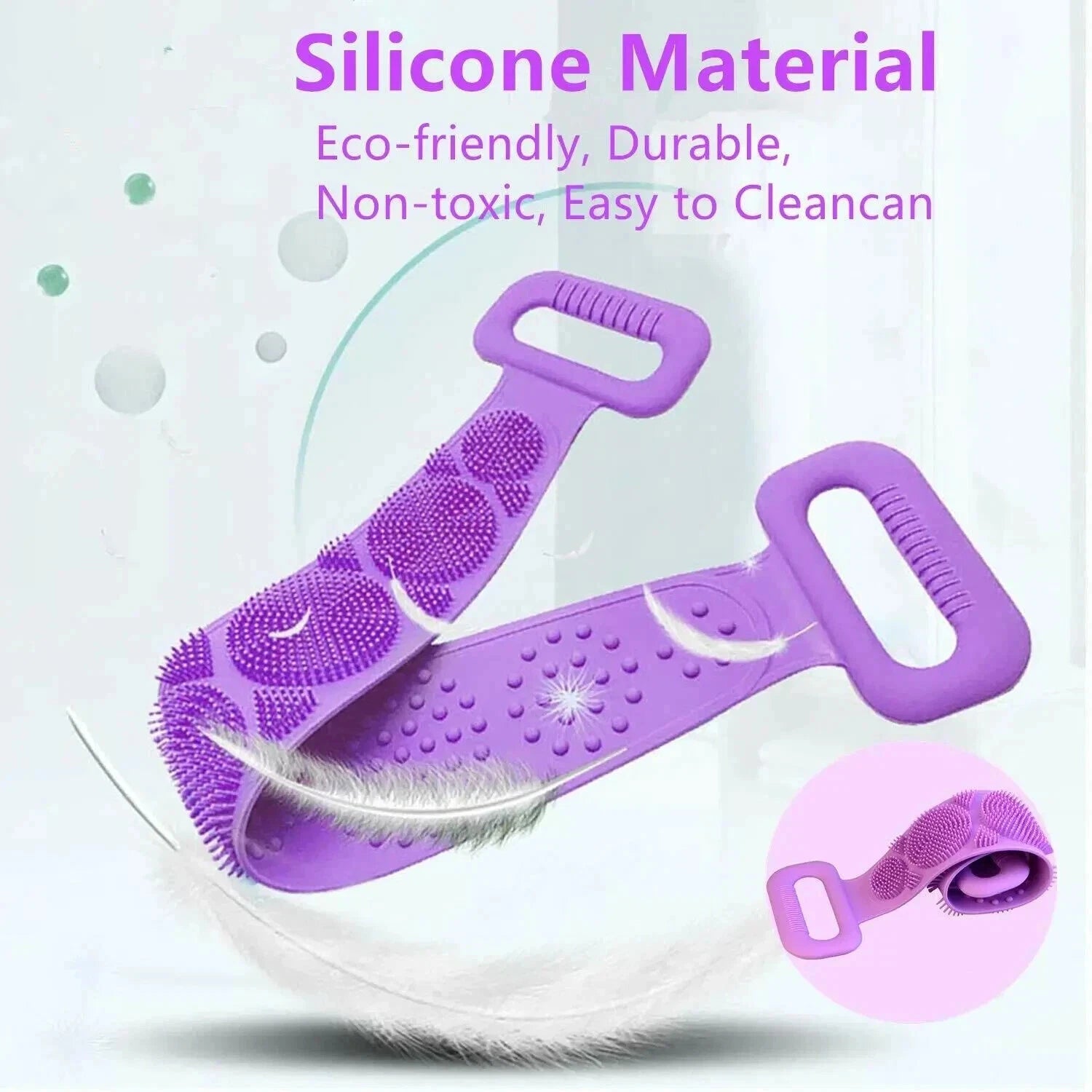 Silicon Long Body Cleaning Double Sided Back Scrubber Bath Shower Belt Brush UK✅