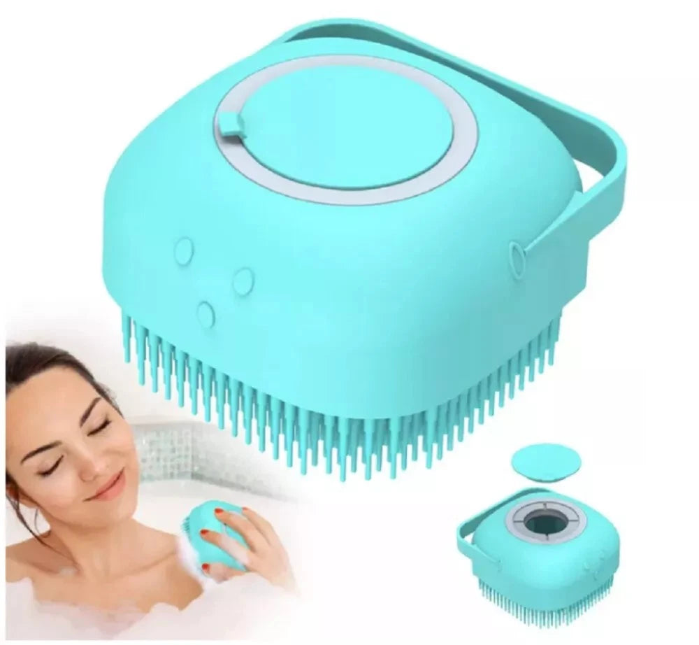 Silicone Bath Brush w Soap Dispenser-Body Scrubber, Handheld Hygiene Exfoliator