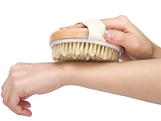 Wooden Bath Brush w Natural Bristles-Handheld Body Scrubber Exfoliator Spa Tool
