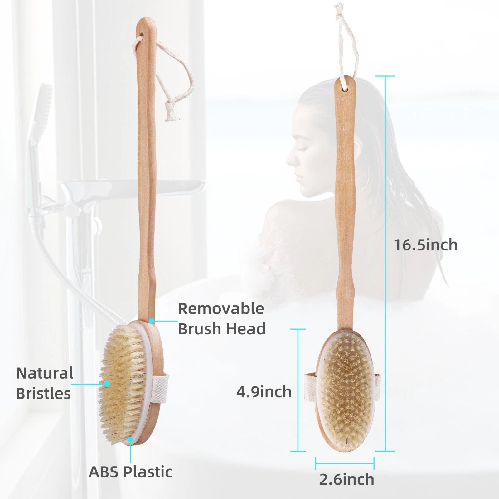 Wooden Bath Brush with Natural Bristles - Premium Body Scrubber for Dry Skin USA