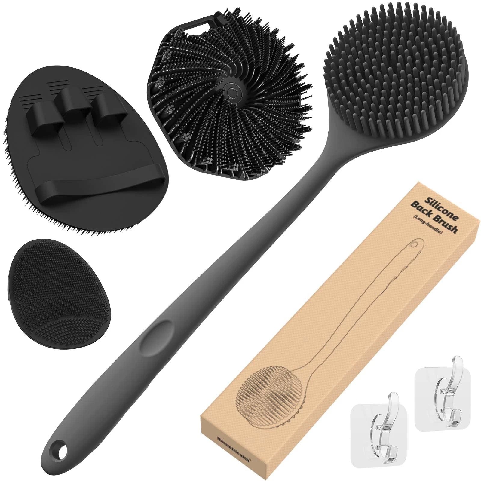 Silicone Back Scrubber & Soft Bath Glove Set 4 PCS(Thick Bristles), Super-Exf...