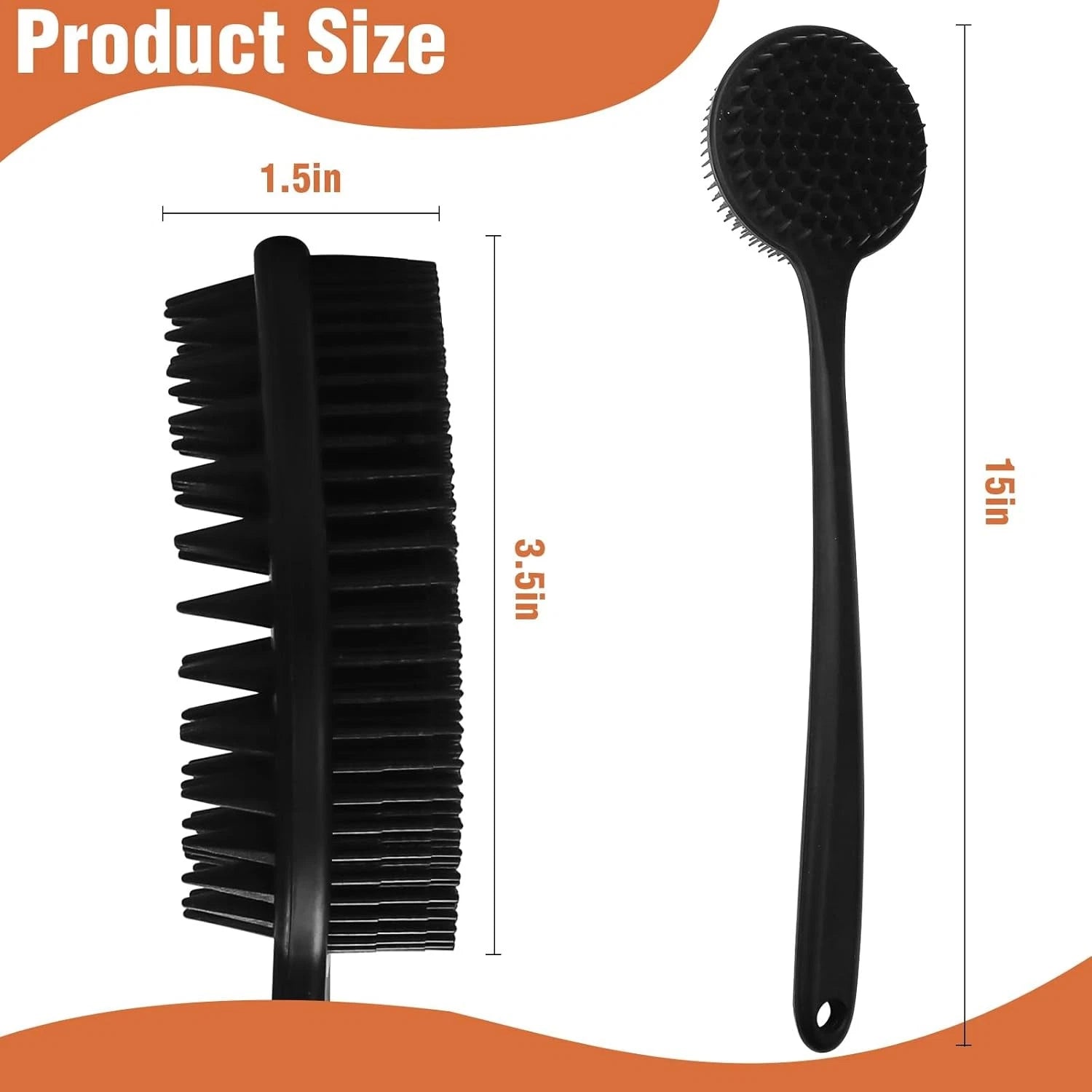 Dual-Sided Silicone Shower Brush - Long Handle Back Scrubber for Exfoliation & M