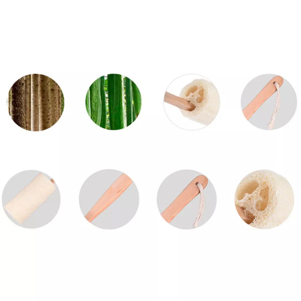 2 Natural Exfoliating Loofah Back Sponge Scrubber Brush with Long Wooden Handle