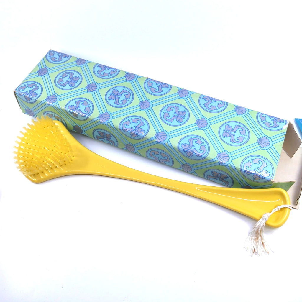 Vintage Avon Bath Shower Long Handle Back Dry Brush 15" YELLOW NOS New In Box
