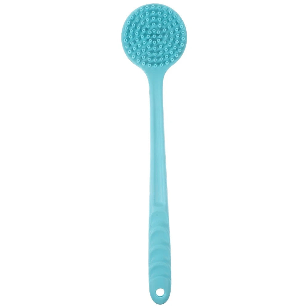1PC Shower Brush Long Handle Silicone Back Skin Scrubber (Blue)