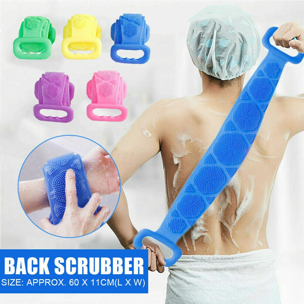 (US STOCK) Silicone Back Scrubber Body Cleaning Tools Bath Belt Massage Brush