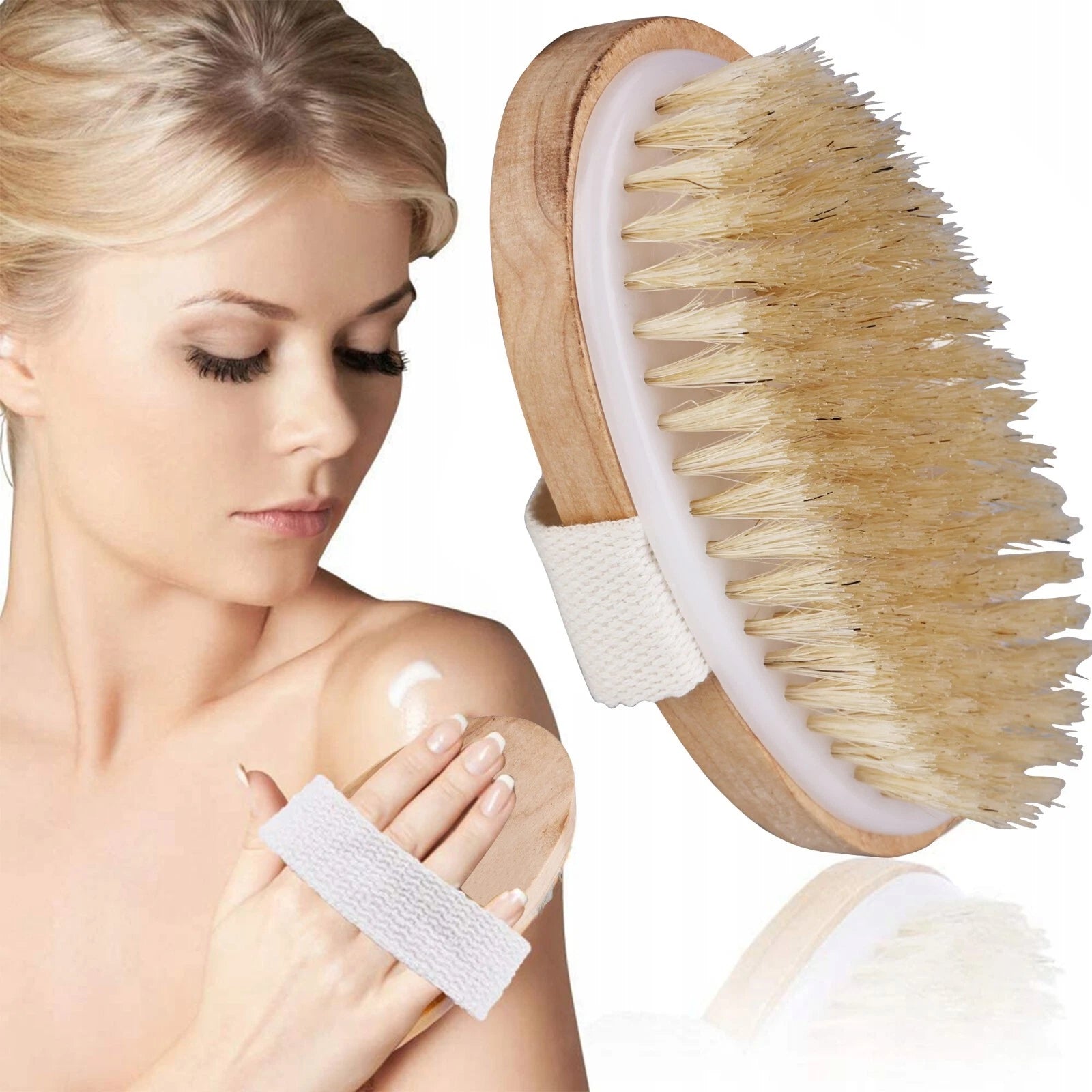Wooden Bath Brush with Natural Bristles - Premium Body Scrubber for Dry Skin USA