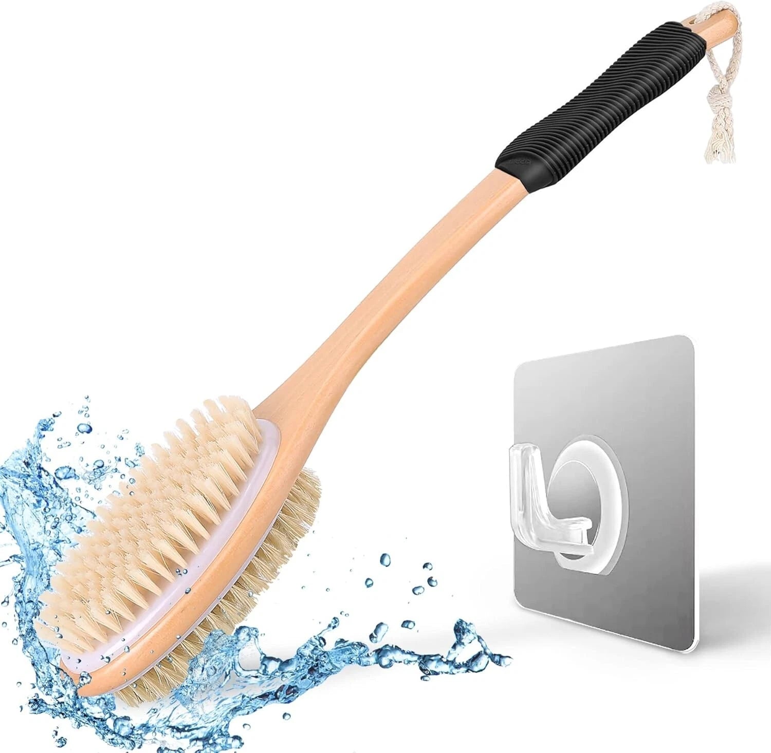 KIPRITII Ergonomically Back Scrubber for Shower - Double-Sided Back Brush Long H