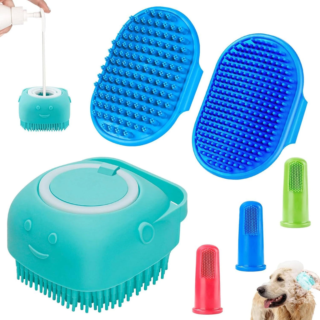 3PCS Dog Bath Brush Set - Shampoo Scrubber, Adjustable Handle for Pet Washing