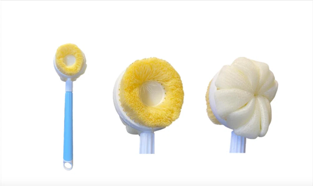 New Double Sided Bath Shower Body Scrubbing Brush with Extendable Handle UK