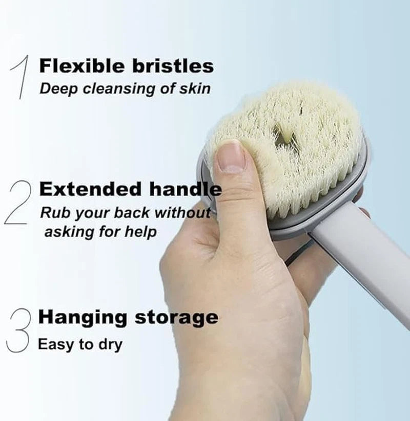 Long Handle Back Scrubber with Soap Dispenser - Bath Brush (Pink & Grey)
