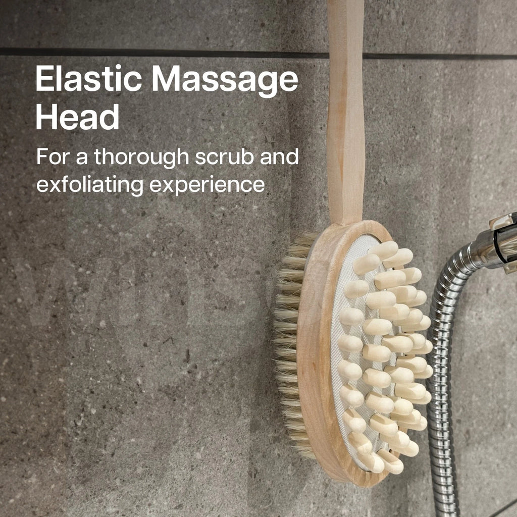 Long Handle Double Sided Shower Body Bath Bristle Brush Back Scrubber Massager