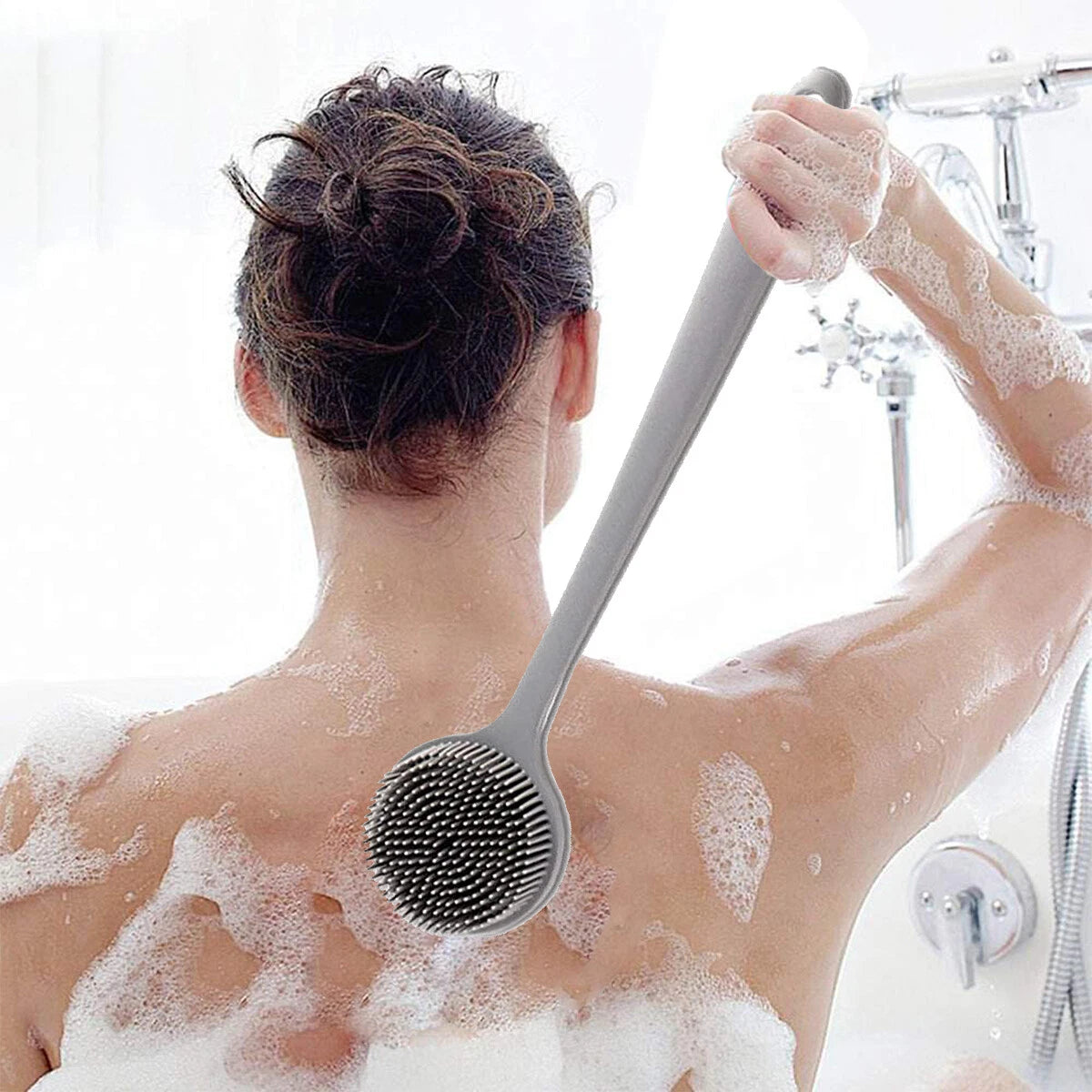Silicone Body Brush Bath Brush Back Scrubber Long Handle Bath Shower Brush