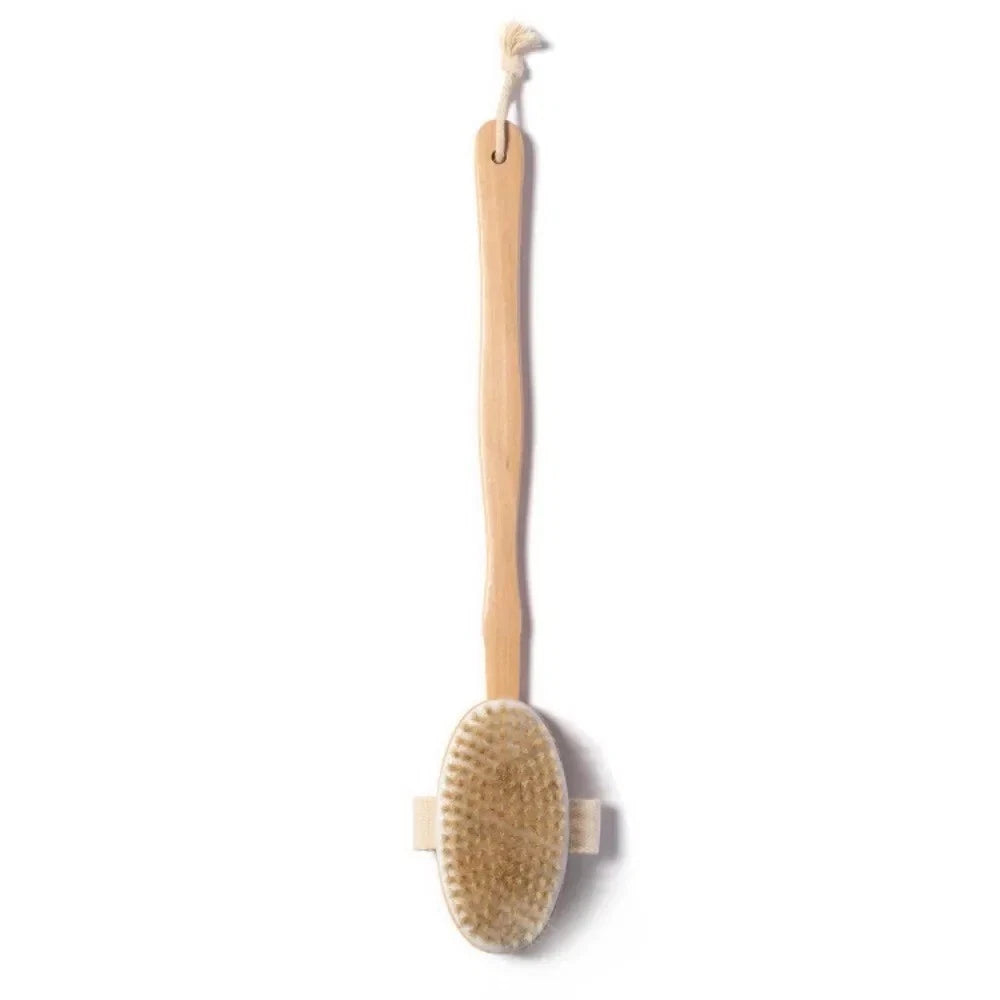 Wooden Long Handle Body Brush - Detachable Back Scrubber Exfoliating Bath Tool