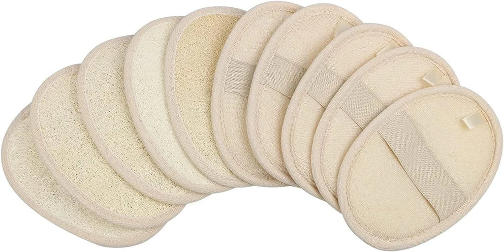 10 Pack Exfoliating Loofah Sponge Pads Natural Body Scrubbers for Shower and Bat