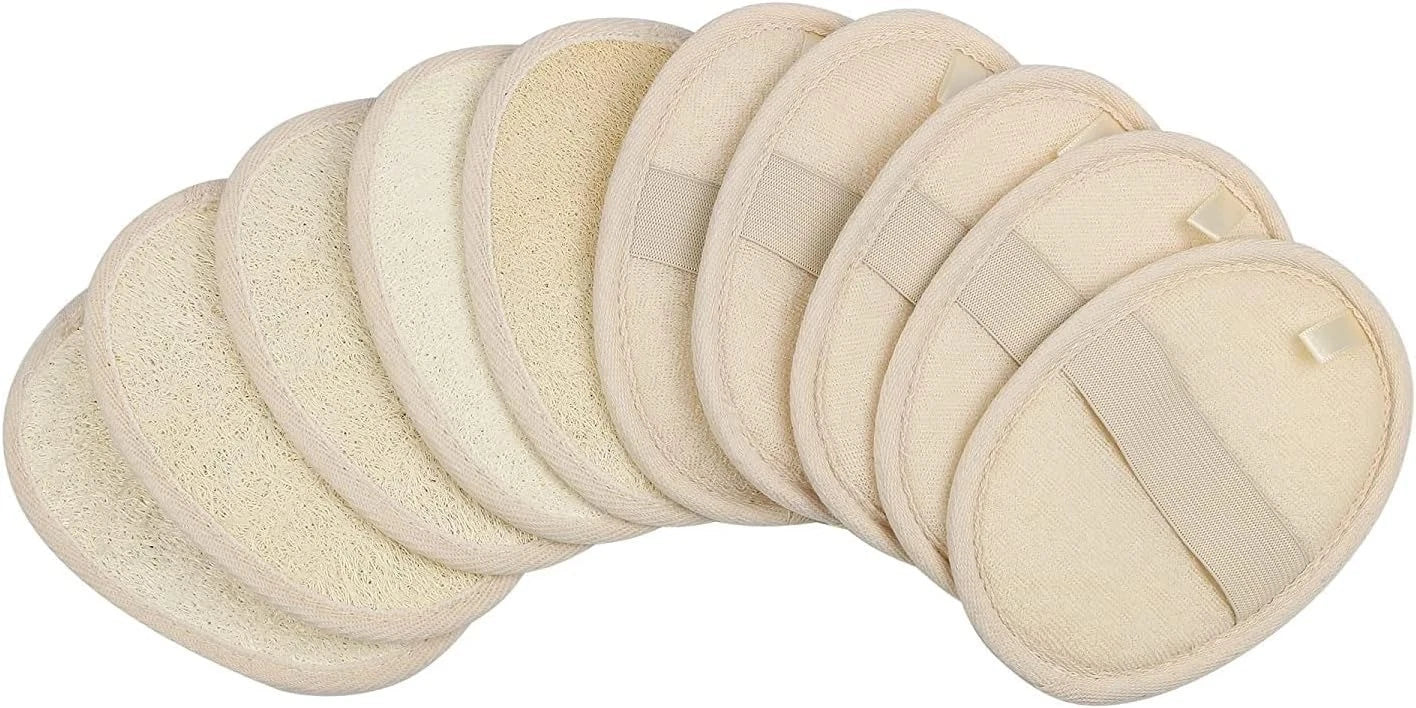 10 Pack Exfoliating Loofah Sponge Pads Natural Body Scrubbers for Shower and Bat
