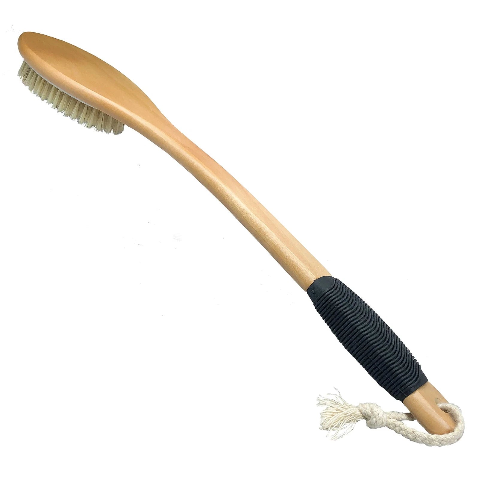 Bath Brush Wooden Curved Long Handle Antiskid Shower Brush for Exfoliating, N...