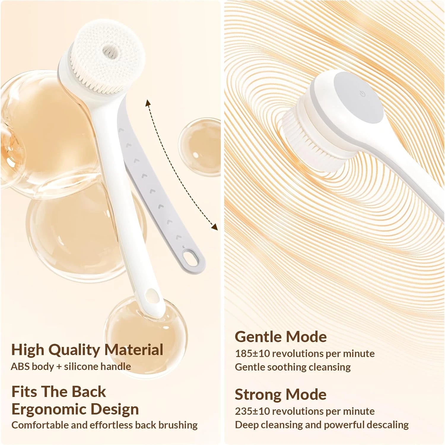 Electric Body Brush Back Scrubber for Shower, Waterproof Long Dual Handle Power