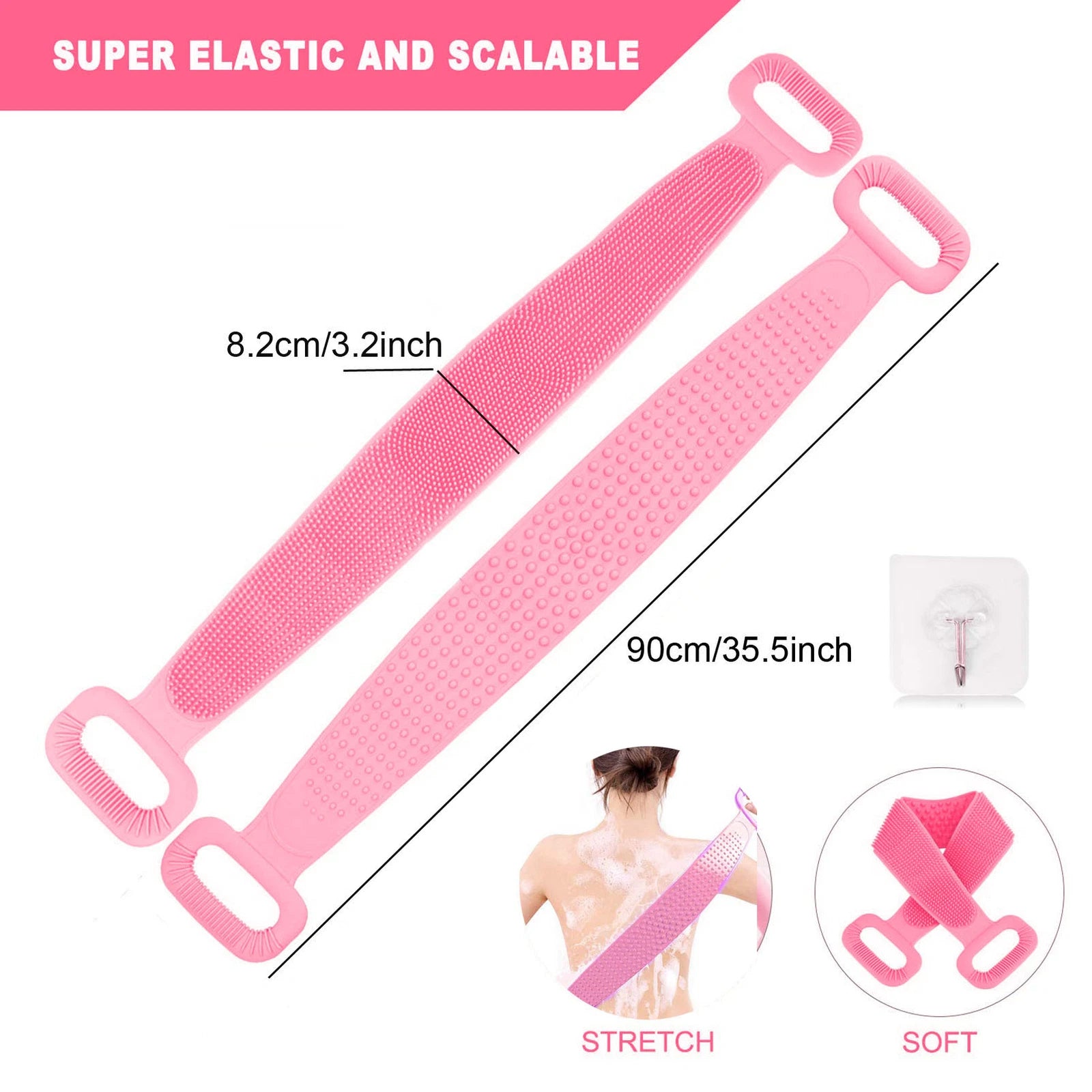 Silicone Back Bath Shower Wash Body Belt Brush Bath Body Scrubber Men & Women US