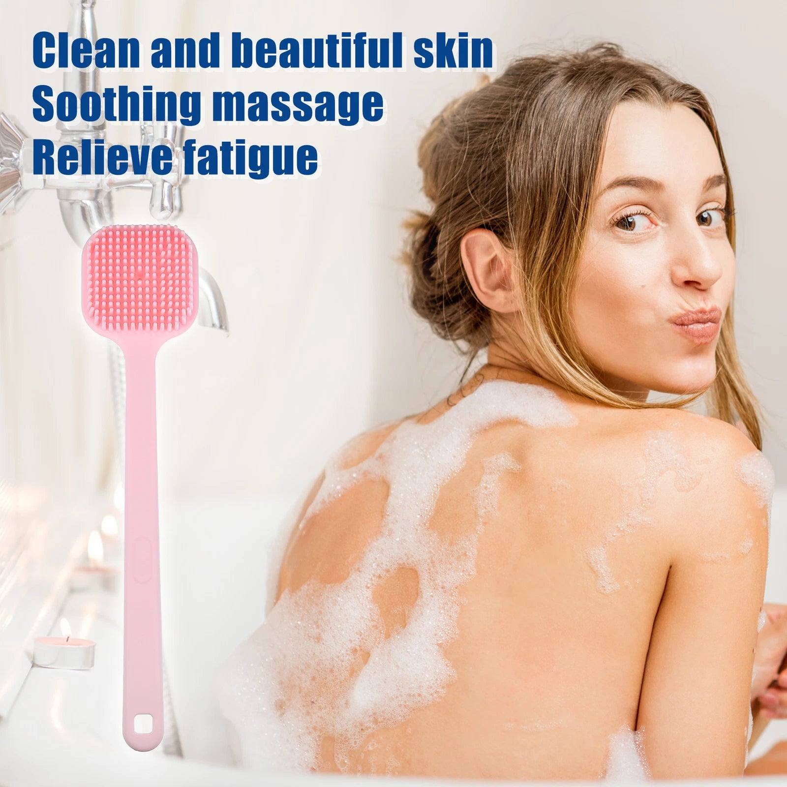Soft Silicone Long Handled Bath Shower Body Brush Back Scrubber for Men Women