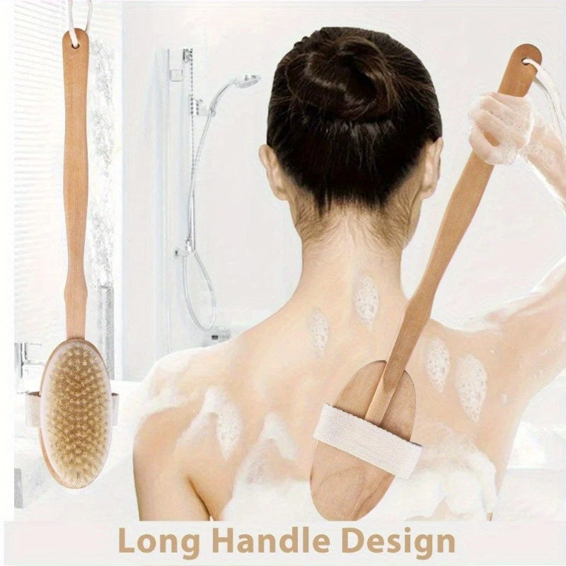 Wooden Detachable Long Handle Double-sided Shower Brush for Back Cleaning