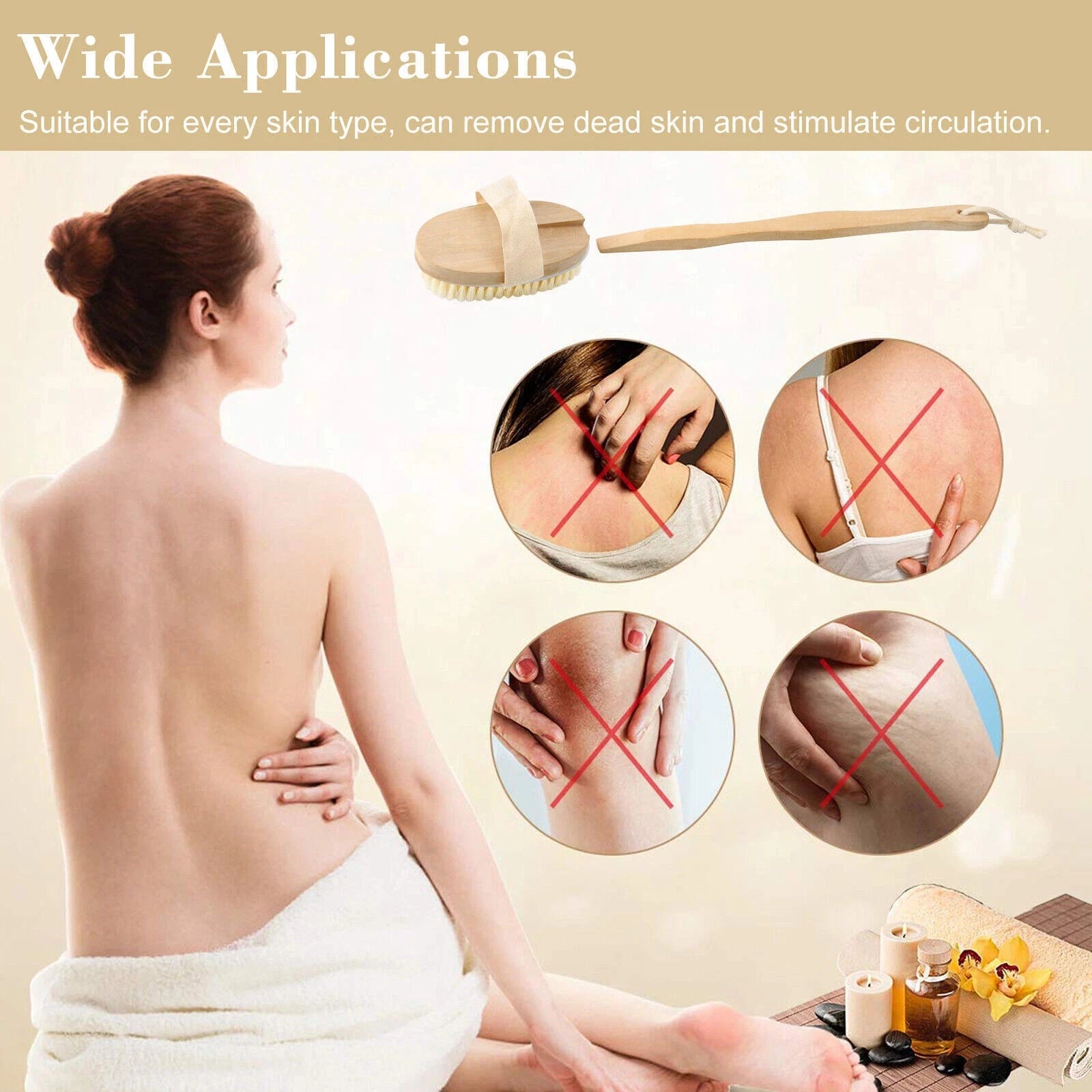 15.7" Long Handle Bath Brush Natural Bristles Body Back Shower Washing Scrubber✅