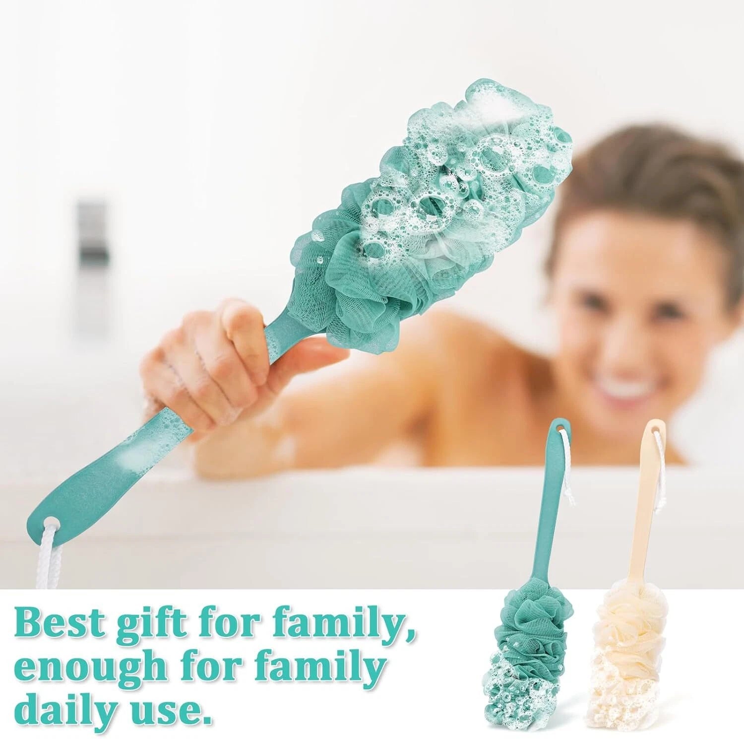 2 Pack Back Scrubber Shower Loofah Long Handle 17 Loofah on a Stick Men Women