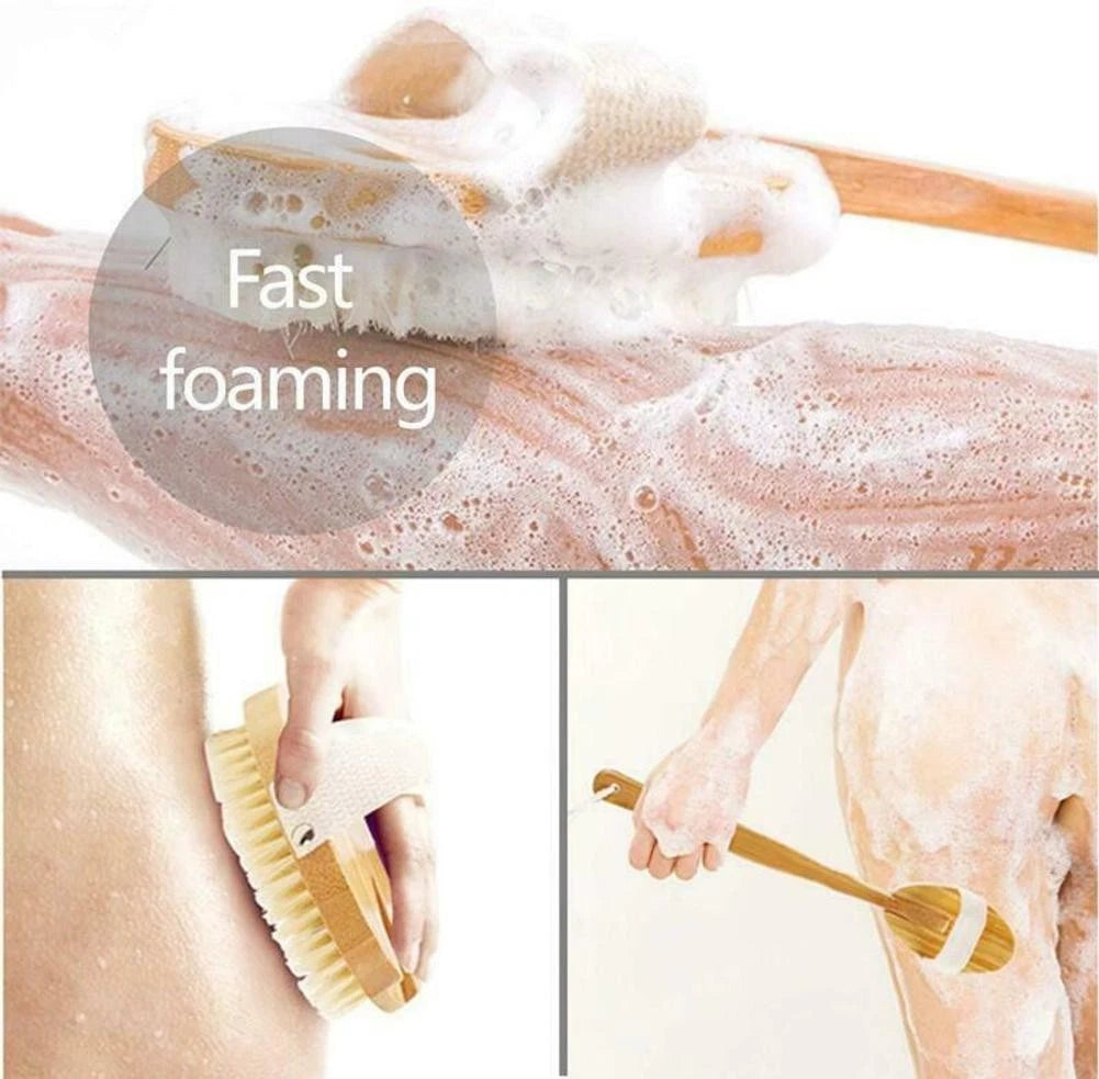 Durable Natural Long-Handled Bath Shower Body Back Dry Skin Spa Scrubber Brush F