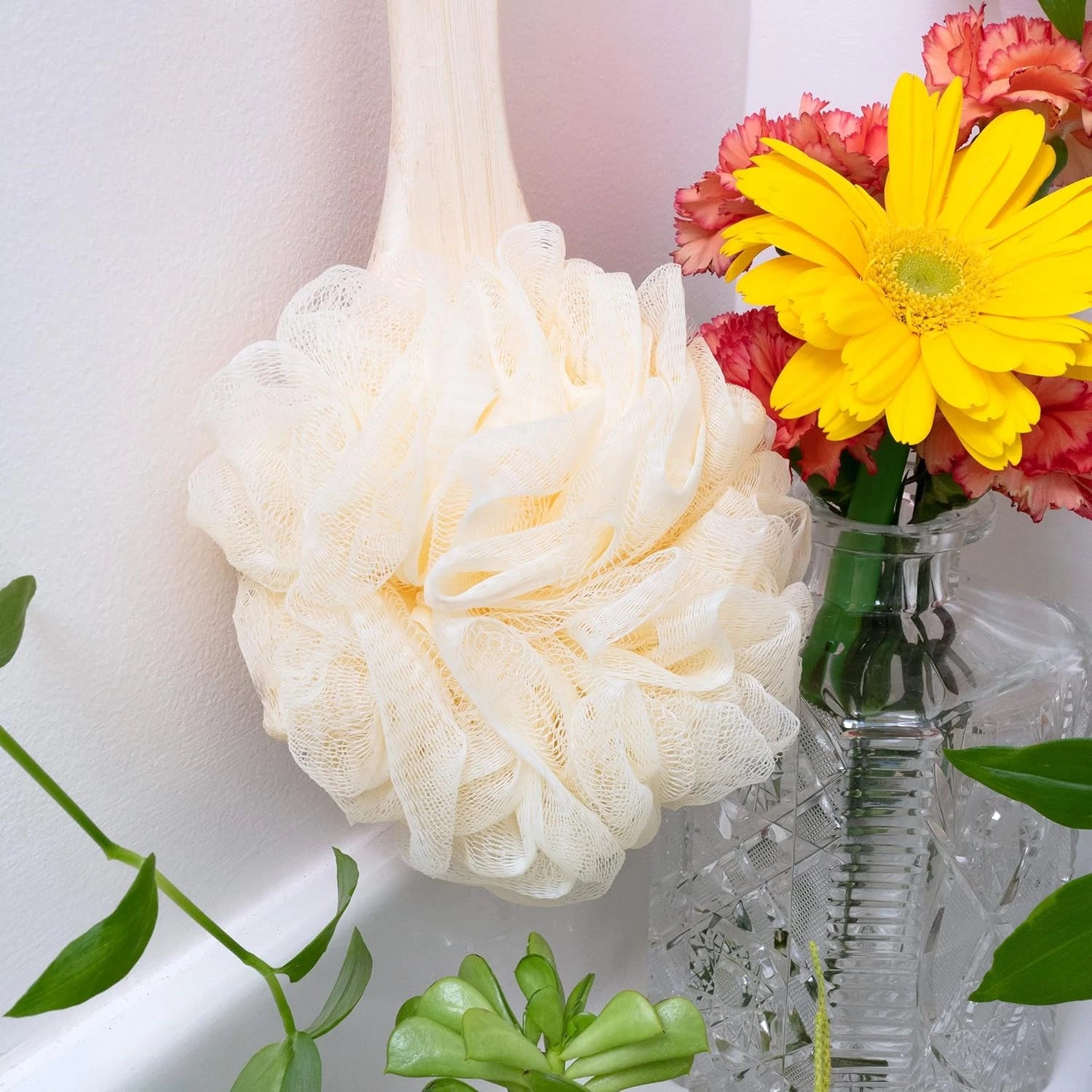 Ecotools Ecopouf Bath Brush, Loofah Brush for Bath & Shower, Made with Long Hand
