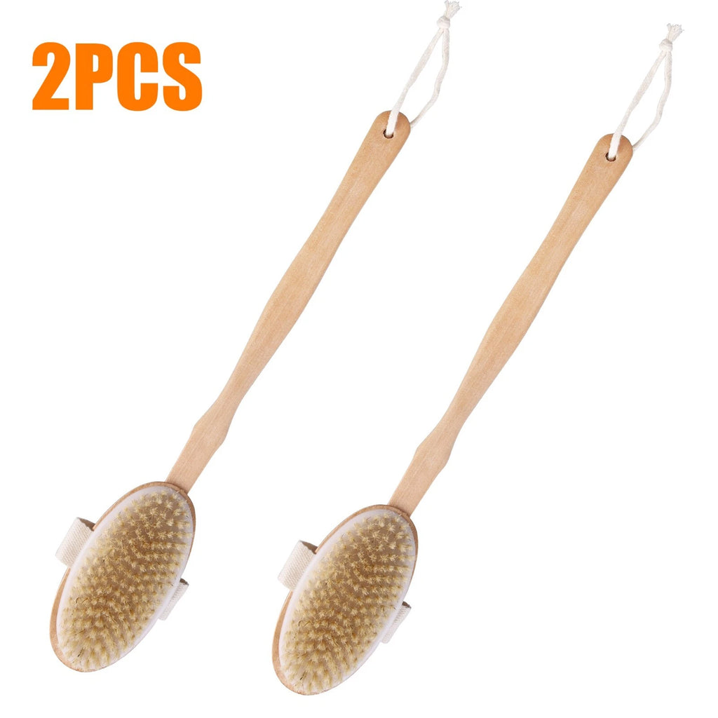 Wooden Bath Brush with Natural Bristles - Premium Body Scrubber for Dry Skin USA
