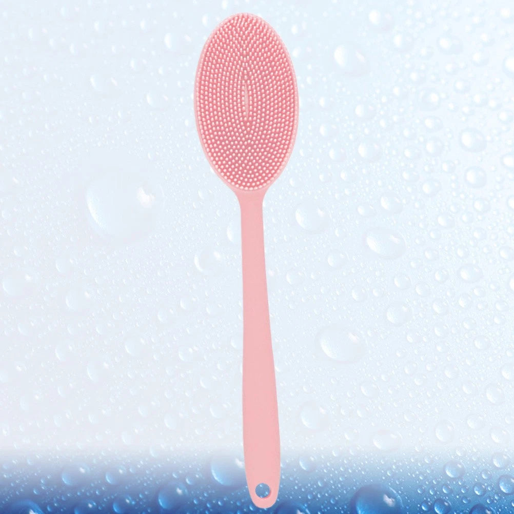 1PC Shower Brush Long Handle Silicone Back Skin Scrubber (Blue)