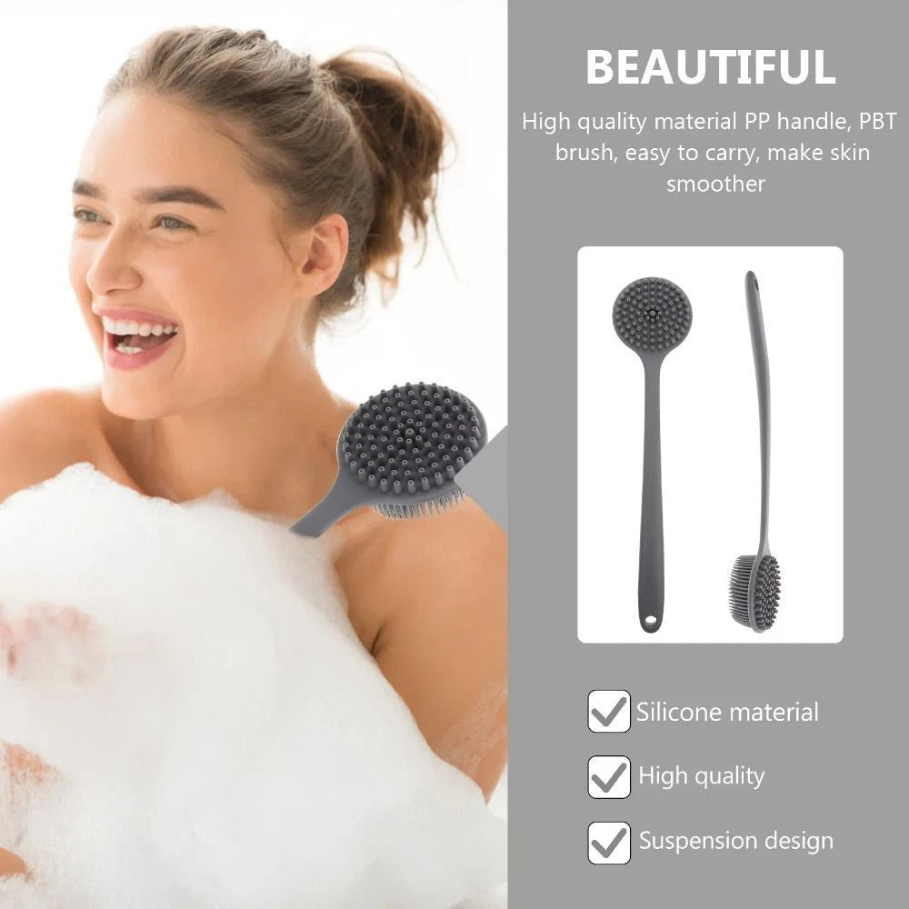 Silicone Back Scrubber for Shower Long Handle Bath Brush Double Sided