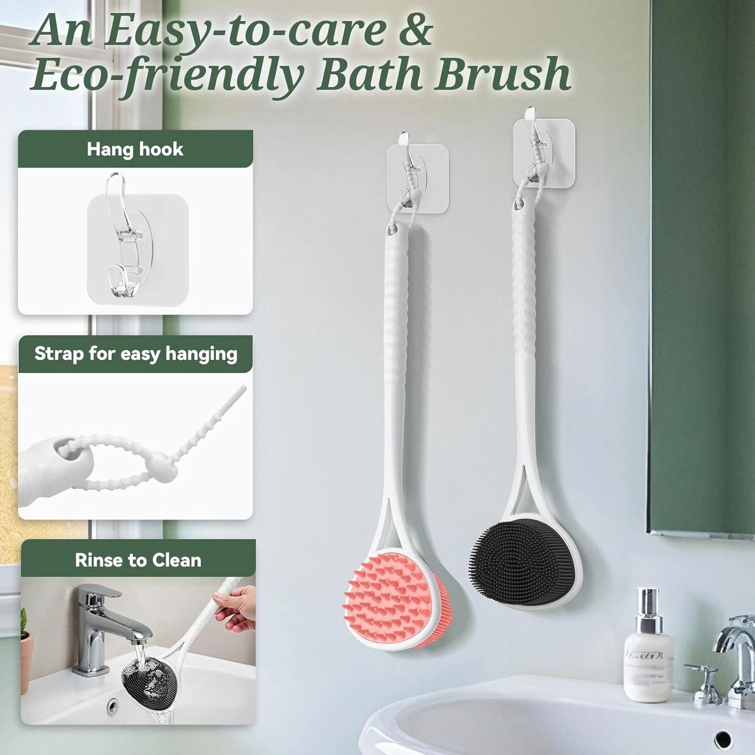 Silicone Back Scrubber & Body Scrubber Set, 15.35’’ Soft Back Scrubber for S