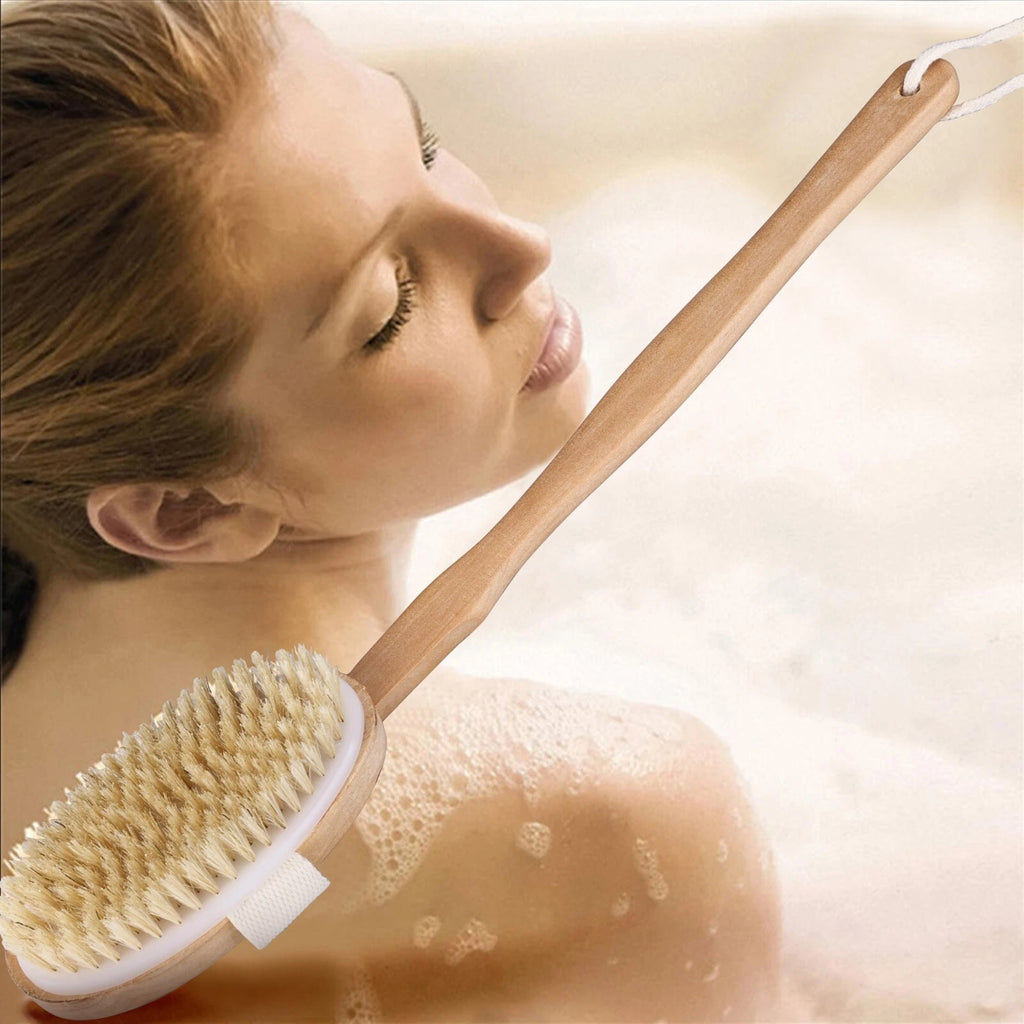Wooden Bath Brush with Natural Bristles - Premium Body Scrubber for Dry Skin USA