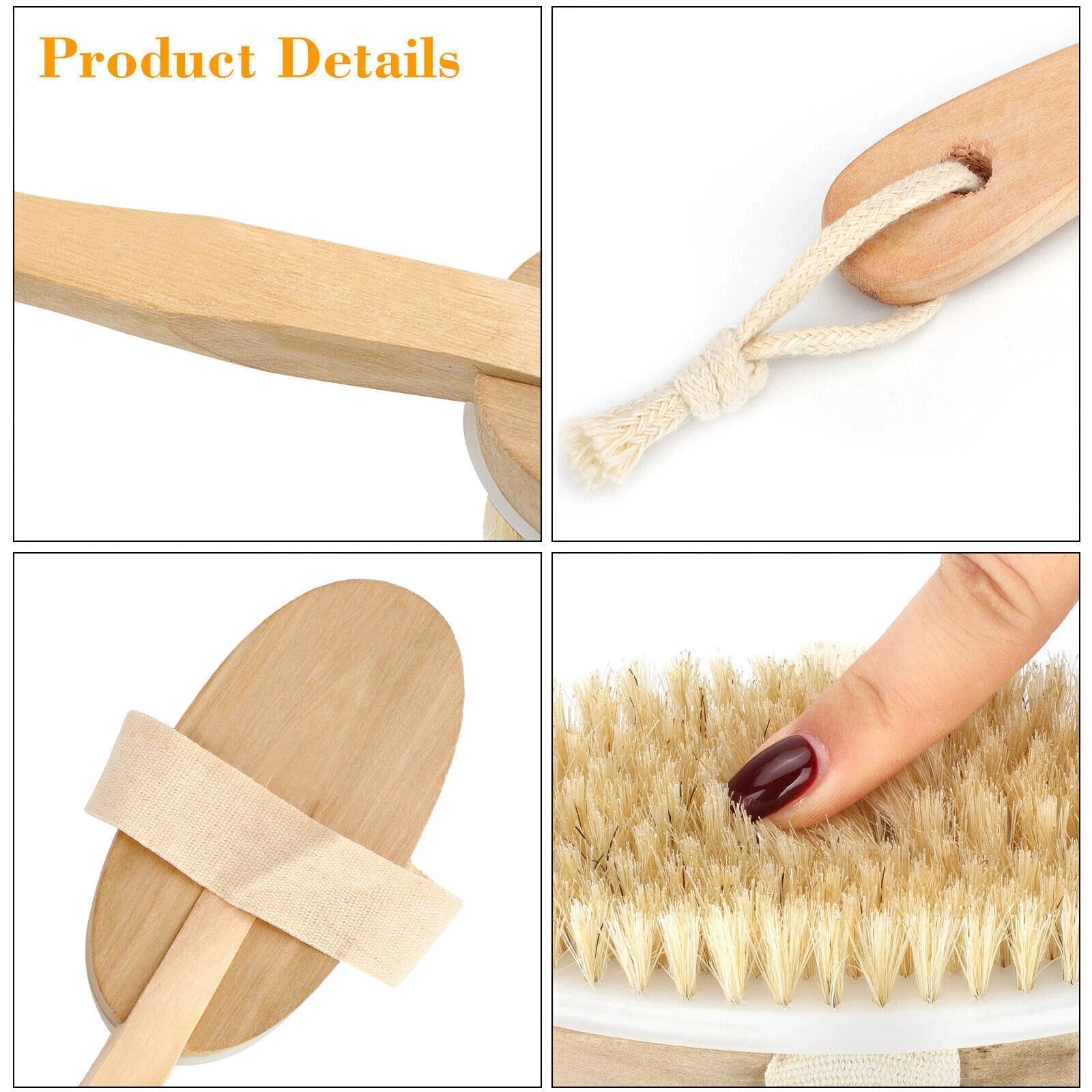 15.7" Long Handle Bath Brush Natural Bristles Body Back Shower Washing Scrubber✅