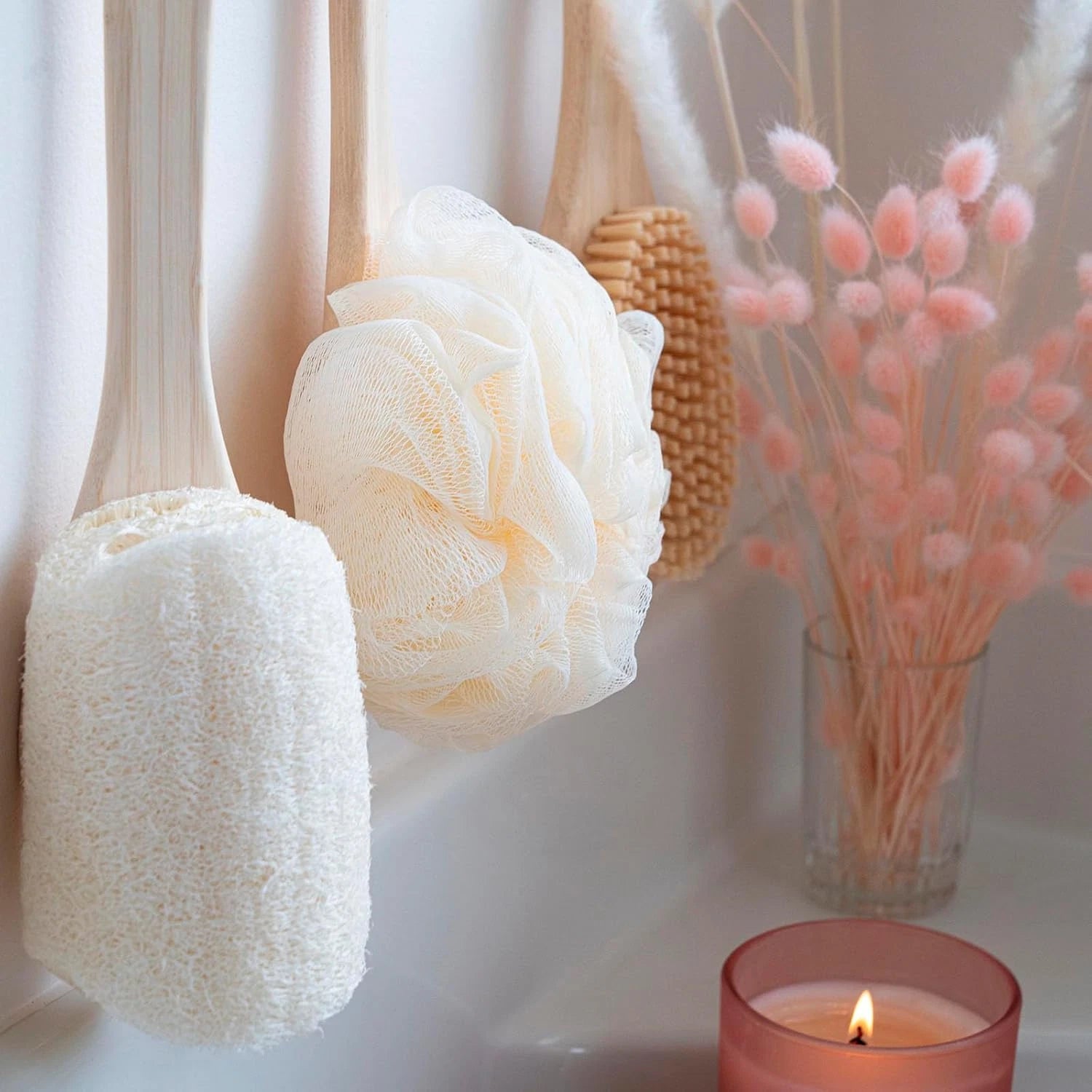 Bath Pouf with Handle - Hard-To-Reach Cleansing Sponge - Ecopouf Bath Brush - As