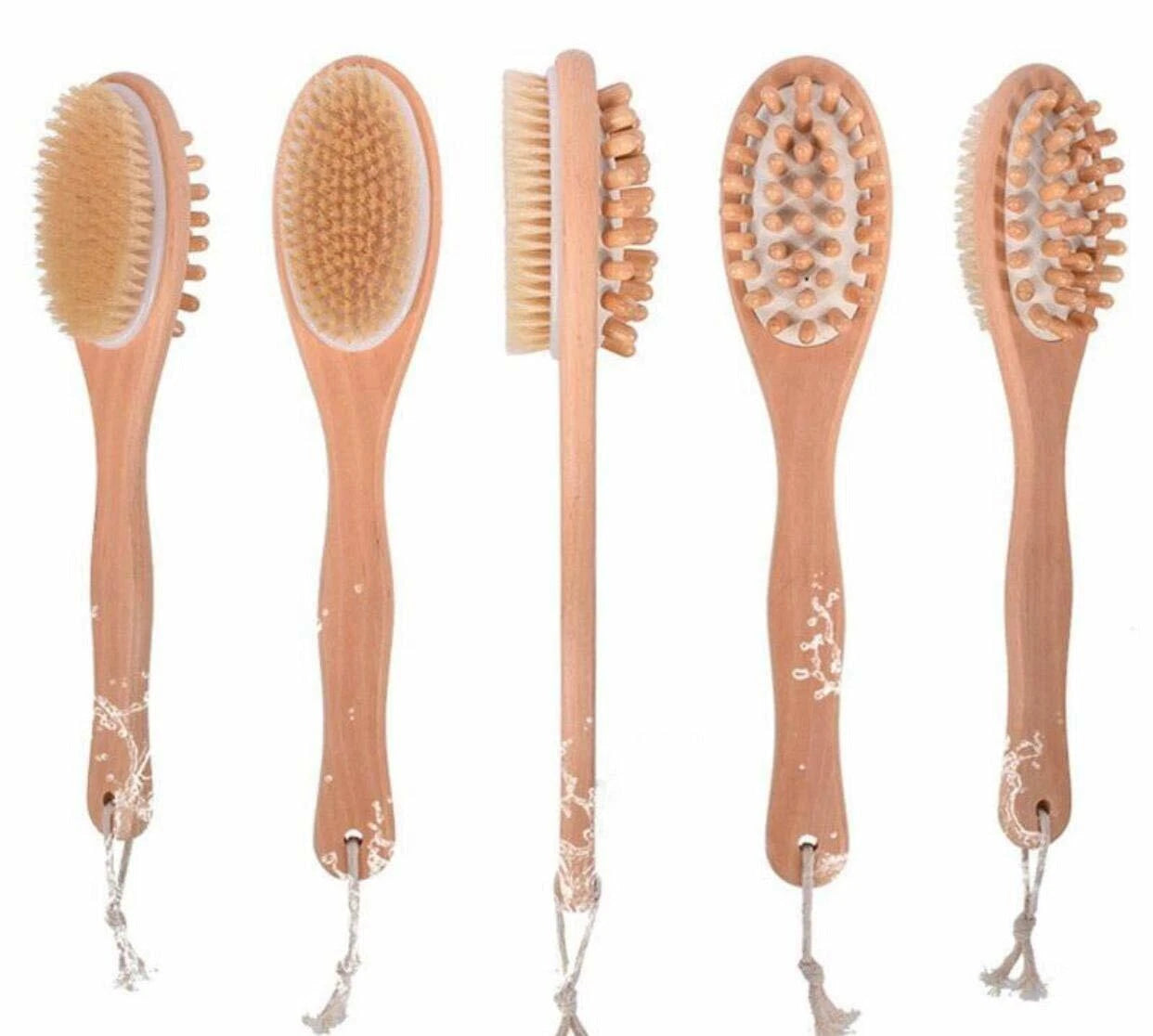 BeNat.Natural boar bristle wooden Bath & Body Brush back Brush with long handle.