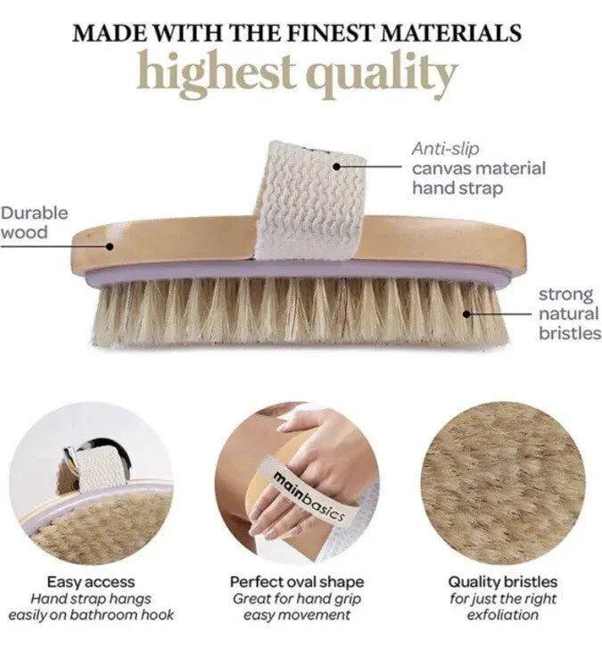 Wooden Bath Shower Body Back Dry Skin Brush Spa Scrubber Natural Bristles