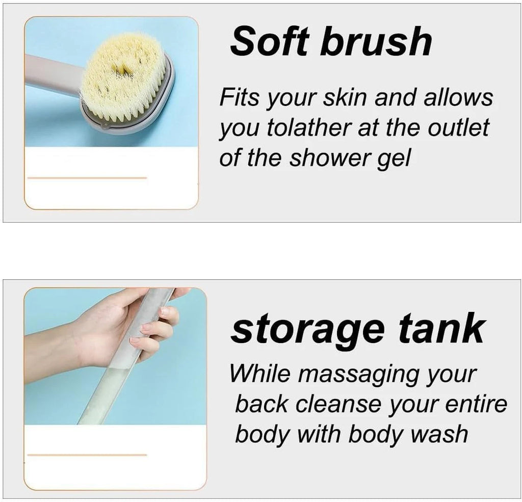 Long Handle Back Scrubber with Soap Dispenser - Bath Brush (Pink & Grey)