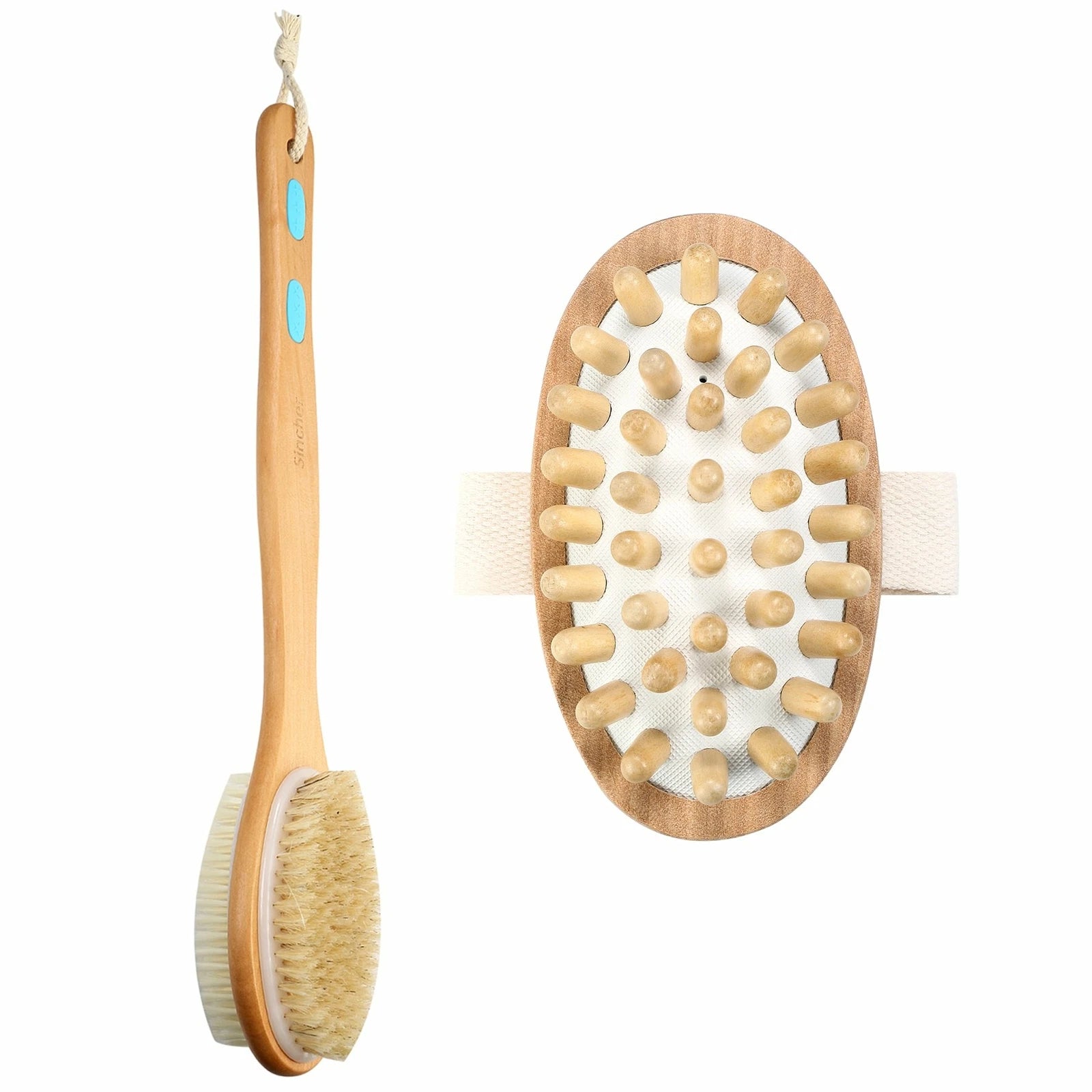 2pcs Long Body Bath Shower Brush Handle Back SPA Massage Exfoliating Brushes Set