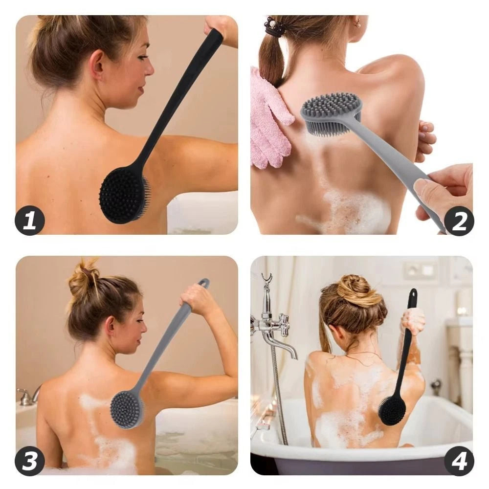 Silicone Back Scrubber for Shower Long Handle Bath Brush Double Sided