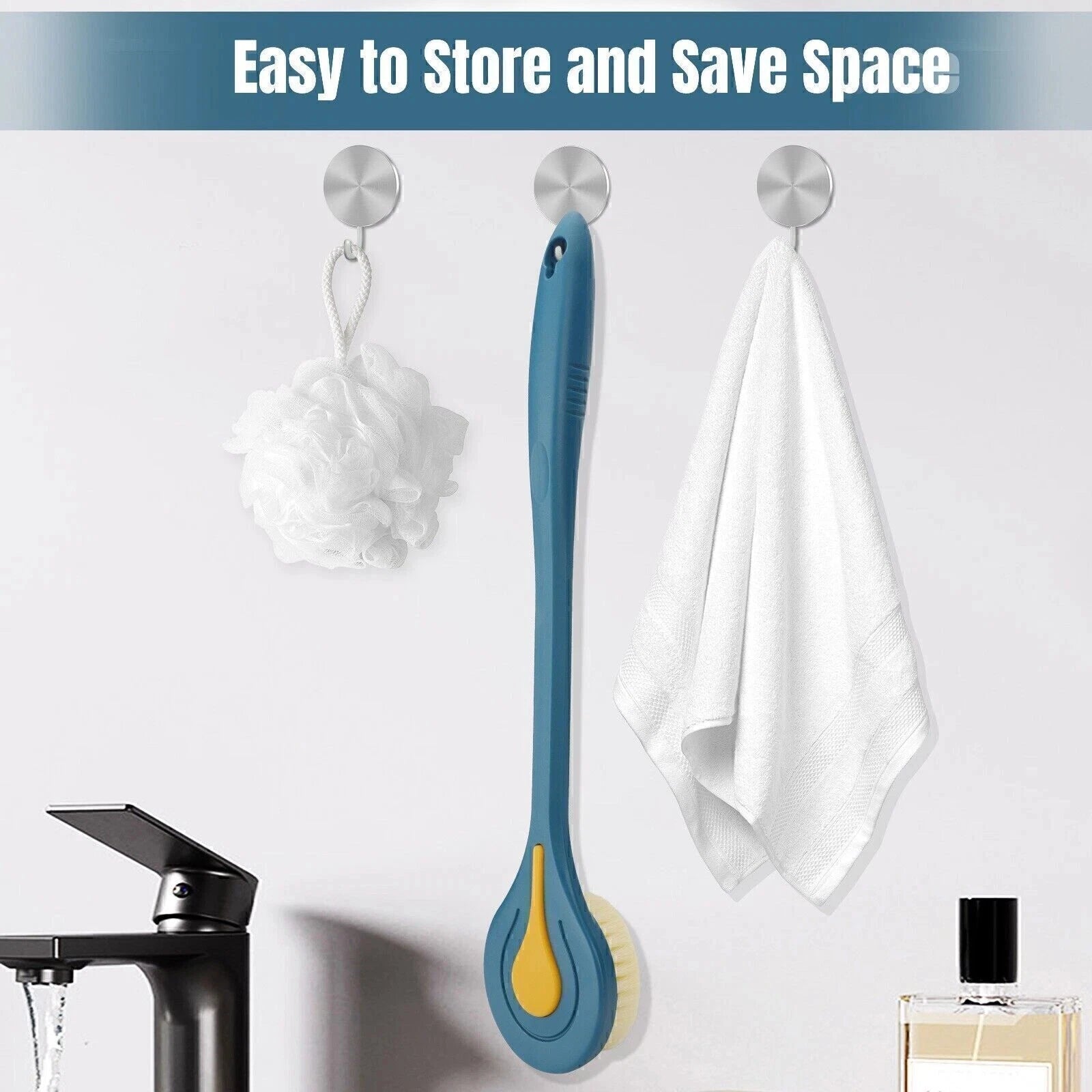 Long Handle Bath Brush Soft Bristle Back Body Skin Shower Wash Scrubber 14.7''