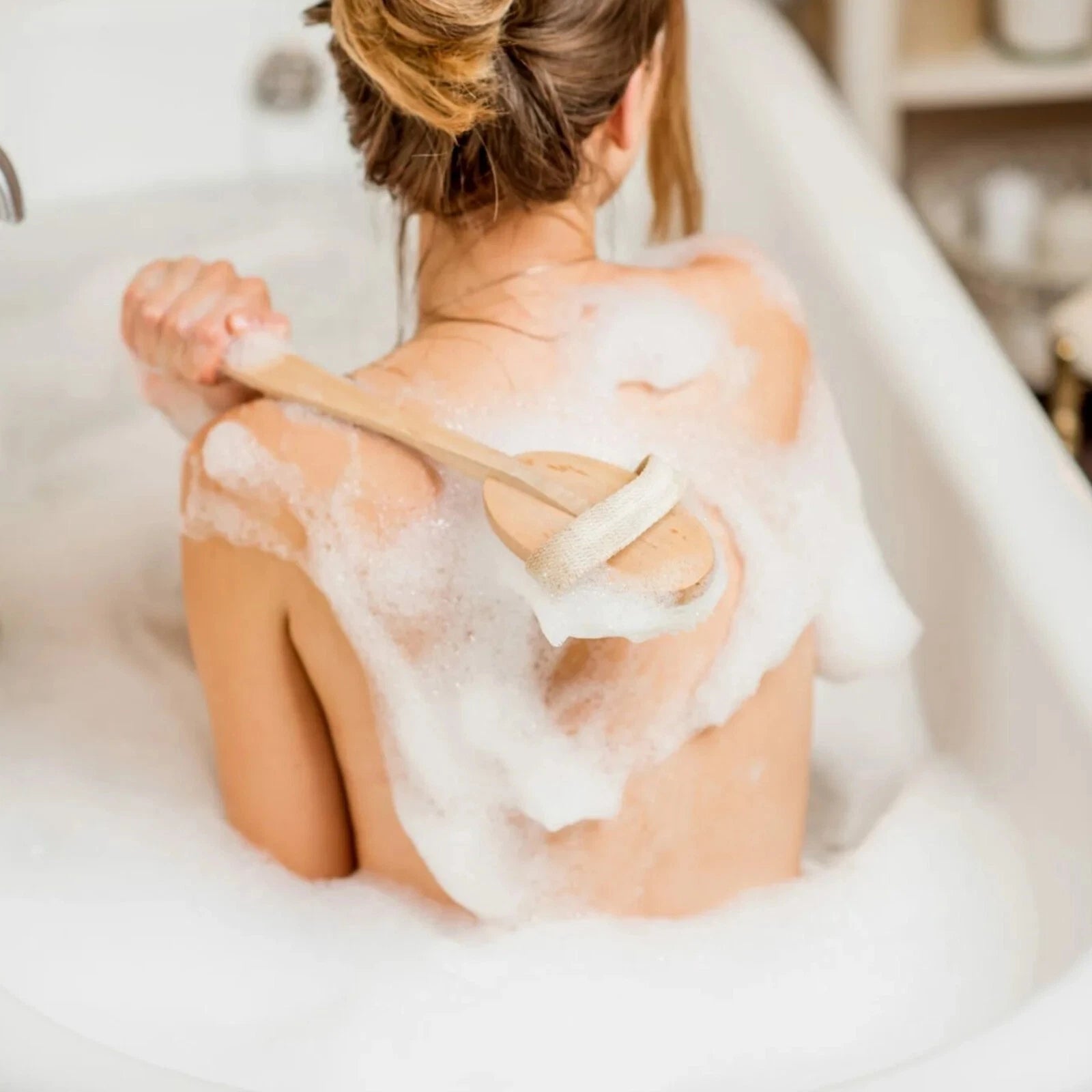 Wooden Bath Brush with Natural Bristles - Premium Body Scrubber for Dry Skin USA