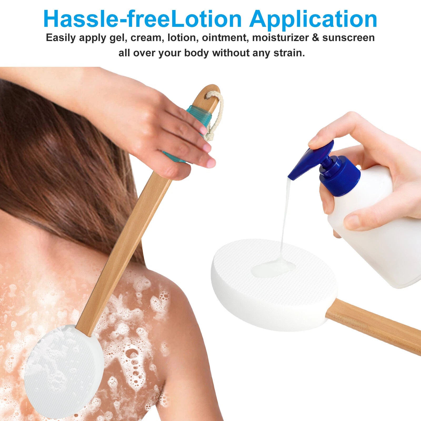 Long Lotion Applicator Back Brush Perfect for Tanning Skin Cream Or Any Lotions