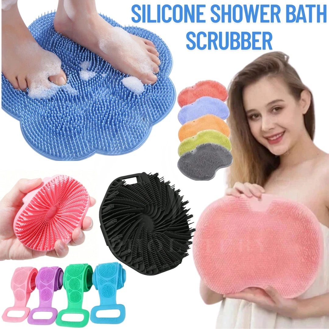Silicone Shower Foot Scrubber Back Body Brush Massager Pad Mat Bathroom Grey Uk