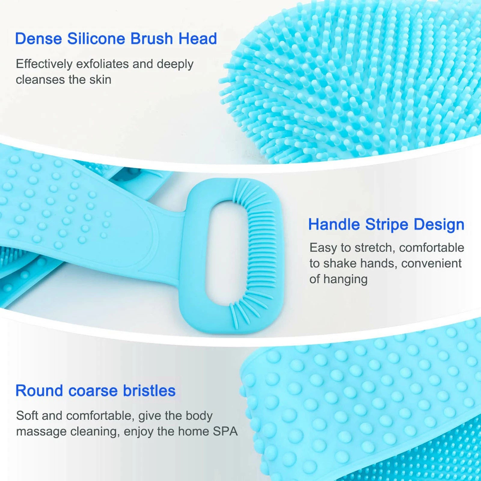 Silicone Back Bath Shower Wash Body Belt Brush Bath Body Scrubber Men & Women US