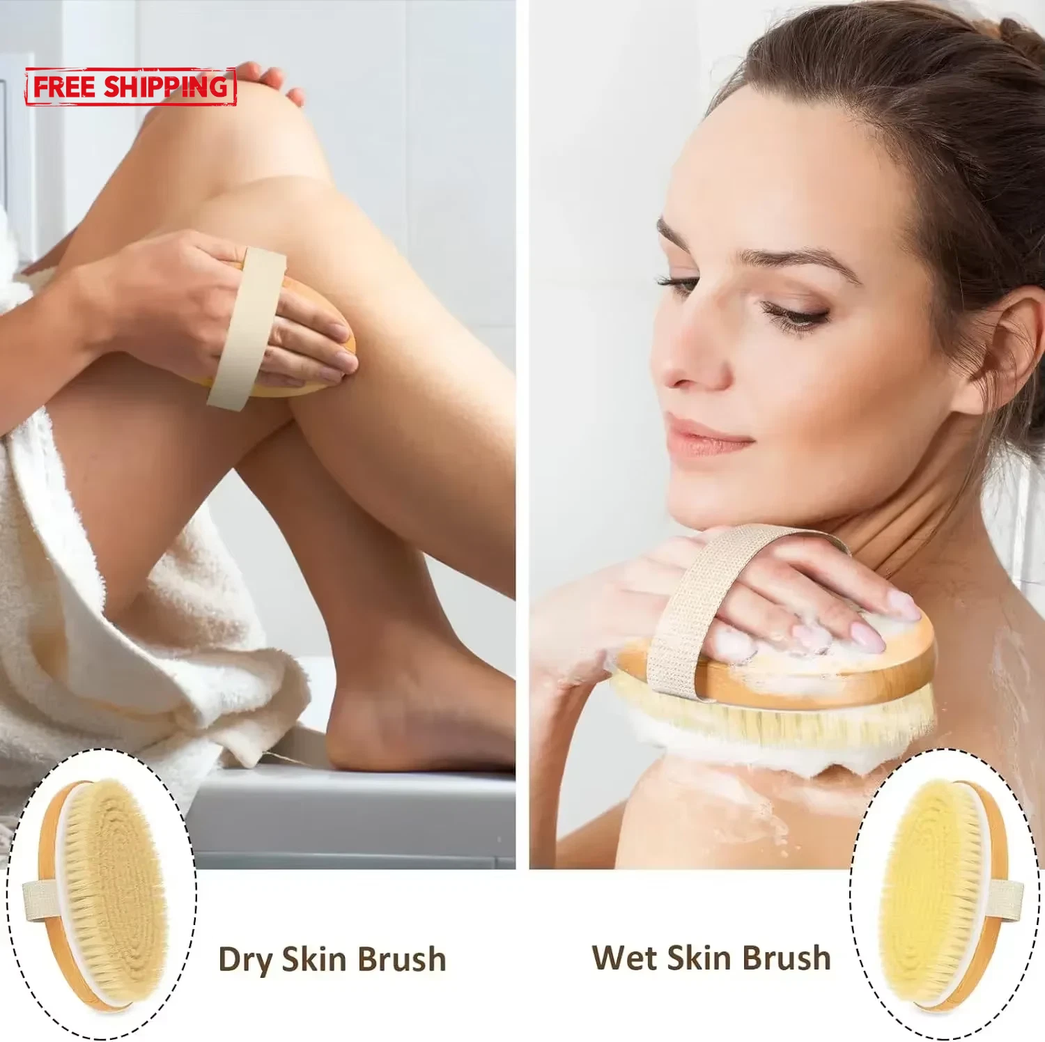 Dry Body Brushes, Exfoliating Body Scrubbers, Natural Bristles for Dry Skin, Imp